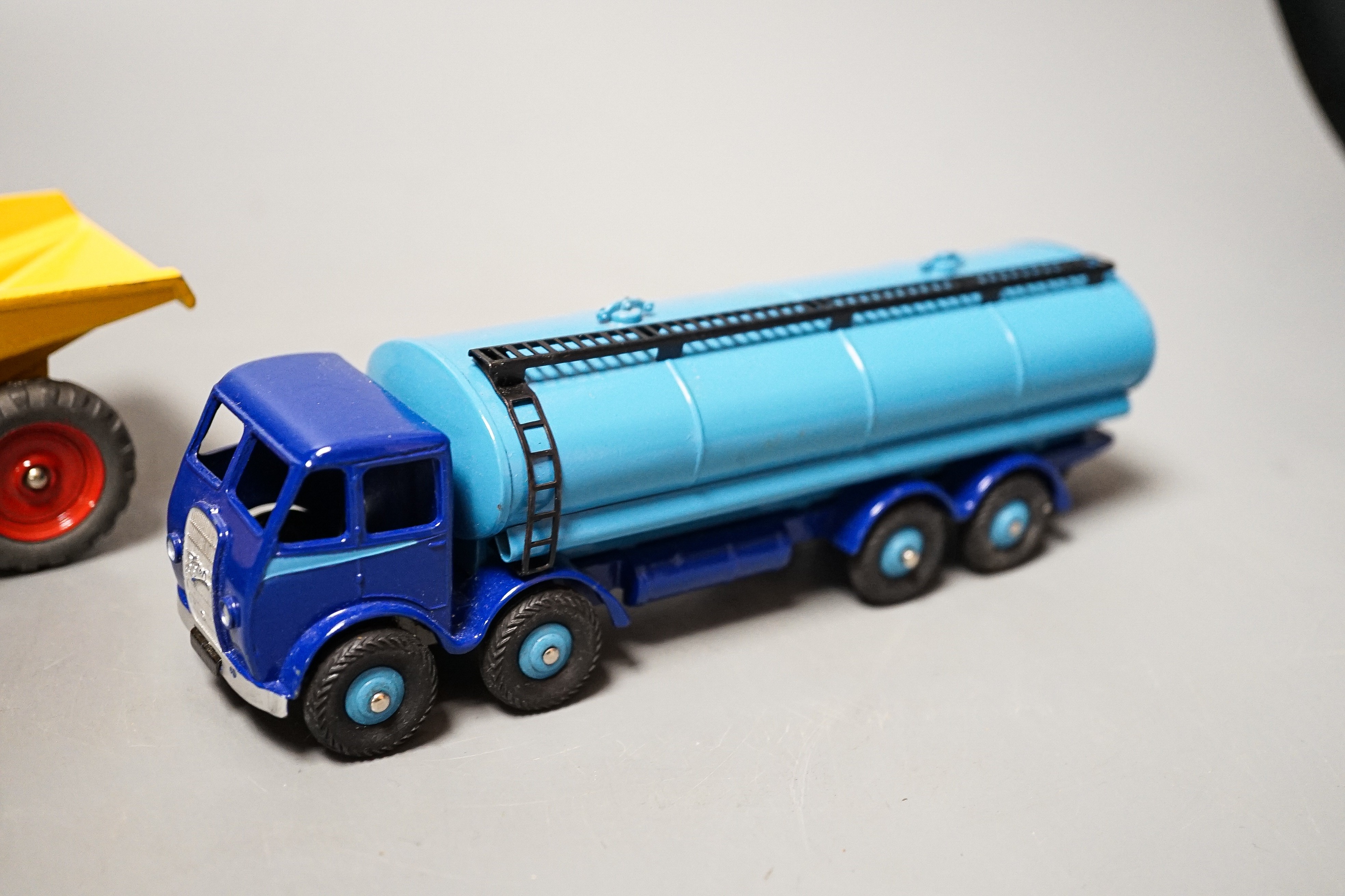 Dinky Toys 504 Foden 14 Ton Tanker, two tone blue, first type, 1948-52 and 562 Dumper Truck, in original boxes, near excellent throughout